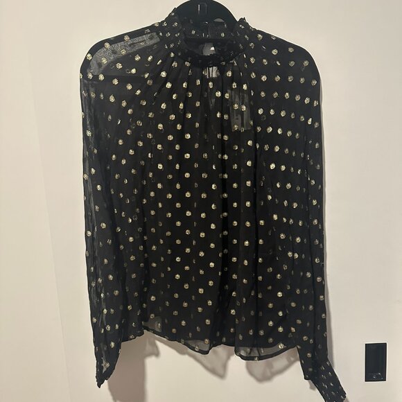 Evereve Black & Gold Dot Sheer Blouse – Size M (NWT) - Picture 1 of 6